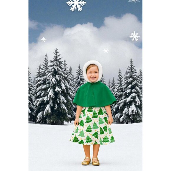 Toddler Girls Christmas Tree Sundress With Green Winter Cape Set Size 4T - Picture 5 of 9